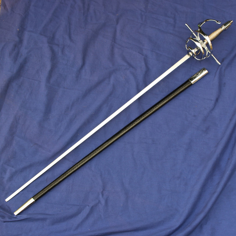 Rapier mit Leder Scheide, gehärtet, stumpf (battle-ready) 