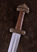 Espada vikinga isla Eigg, cuero empuñadura, templado, semi-afilado 