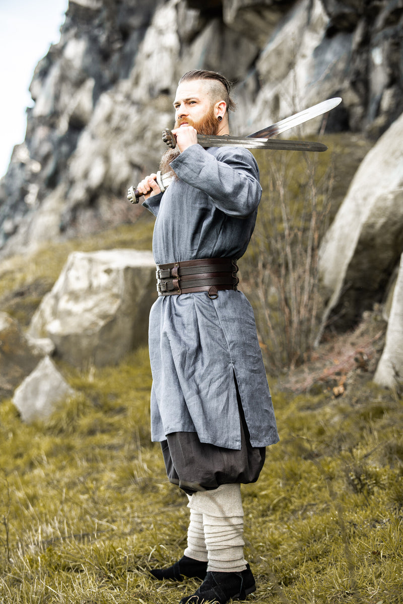 Viking tuniek Halvar linnen, blauw-grijs
