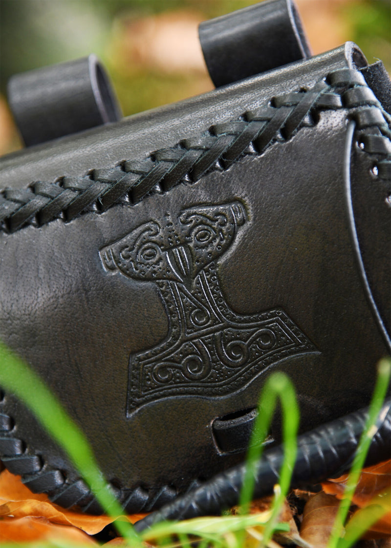 Leren tas met Thorshamer zwart
