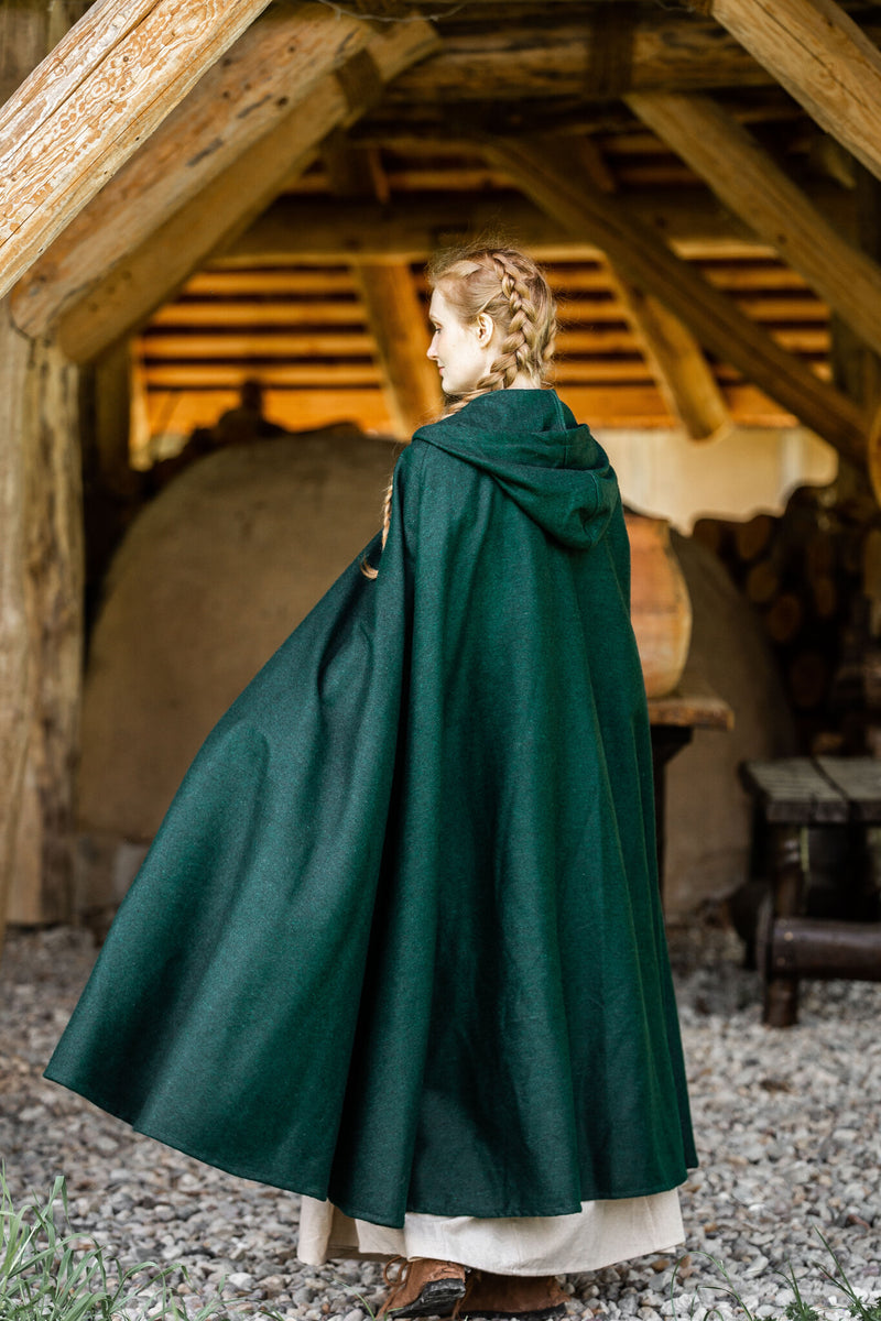 Middeleeuwse mantel Karen groen, wolmix