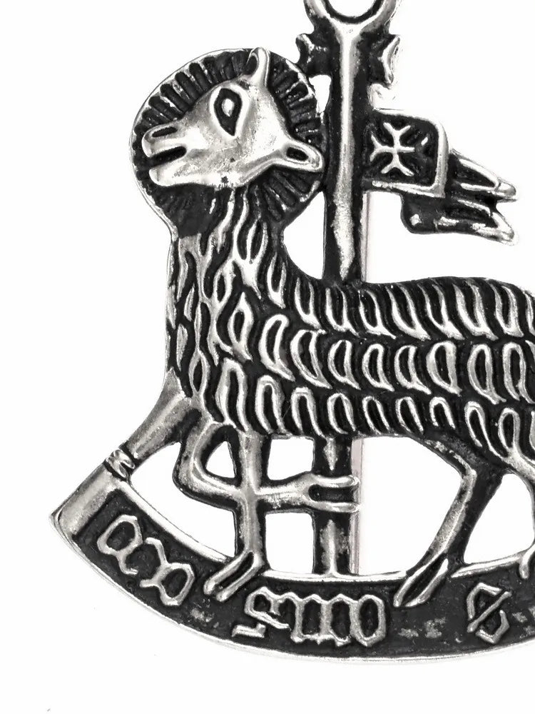 Insignia de peregrino Agnus Dei, bronce plateado 