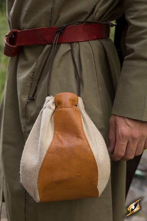 Borsa in lana e pelle, beige-marrone 