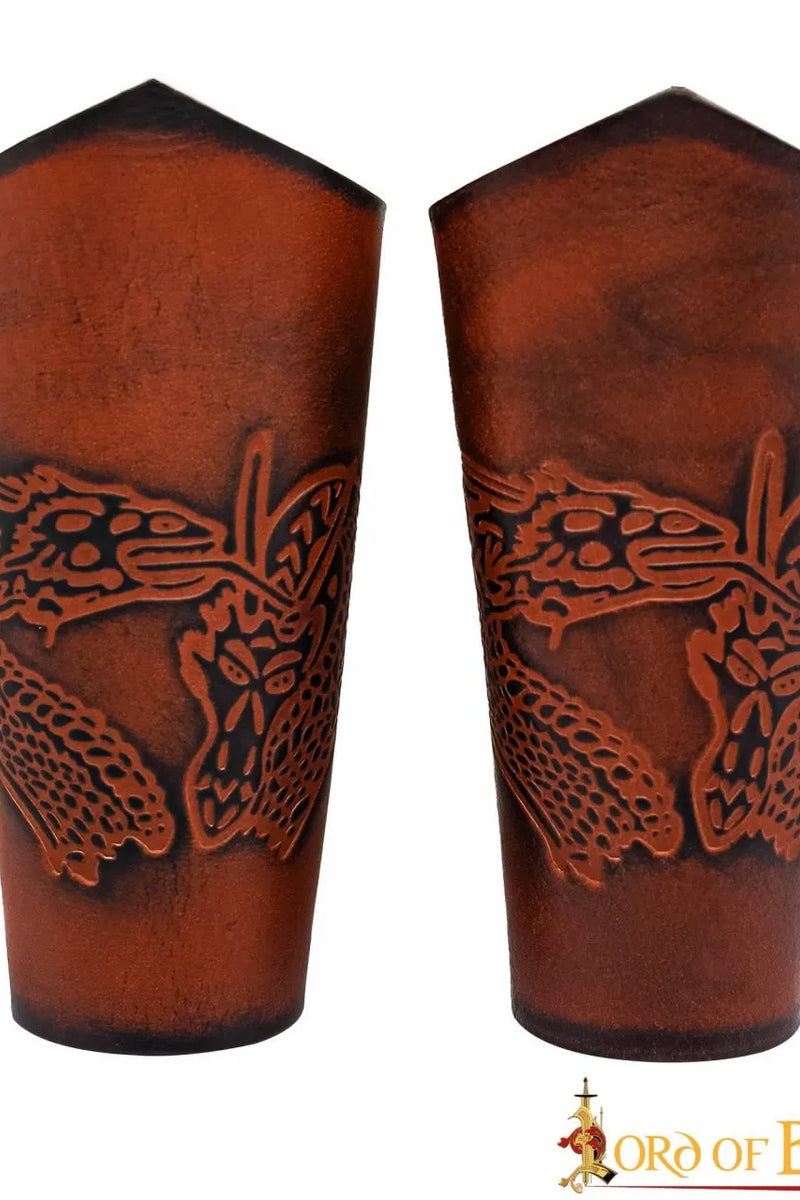 Leren bracers met draak, onderarmbeschermers, bruin