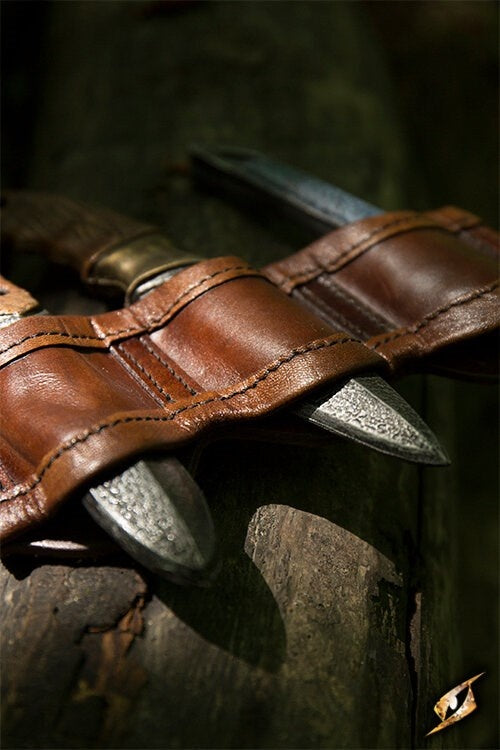 Houder voor LARP werpmessen bruin, incl. 3 messen