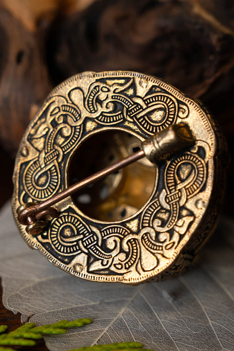 Viking drum-broche groot, brons