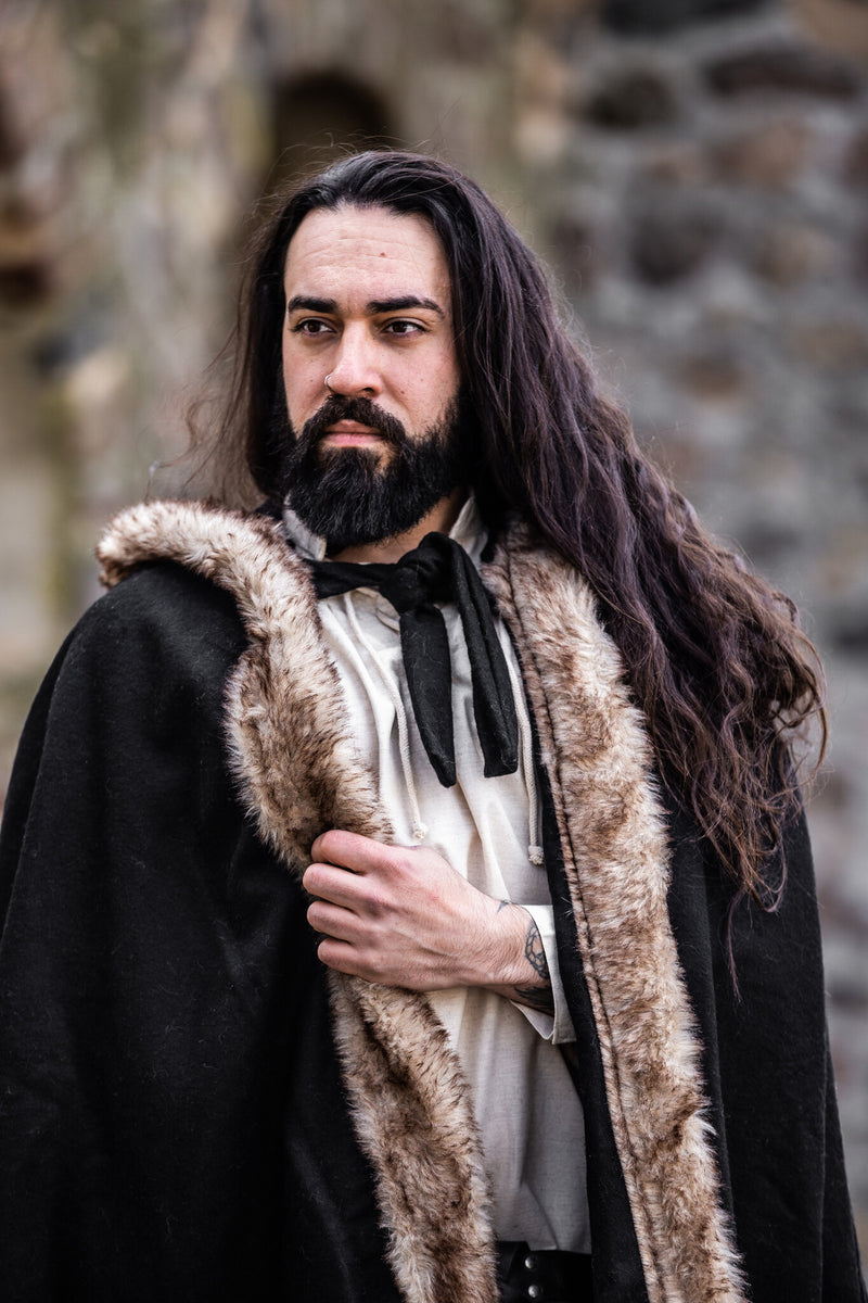 Vikingmantel Fjell, zwart, wolmix