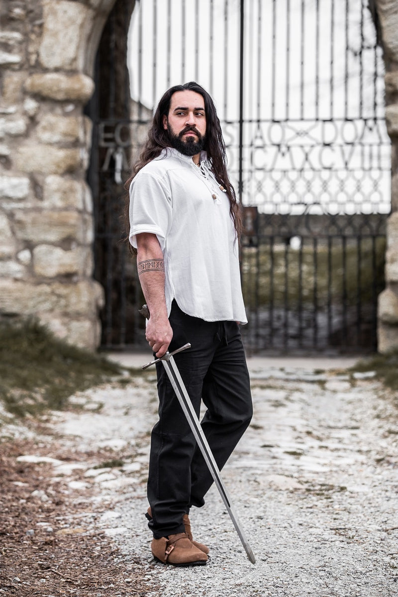 Camicia medievale a maniche corte, bianco 