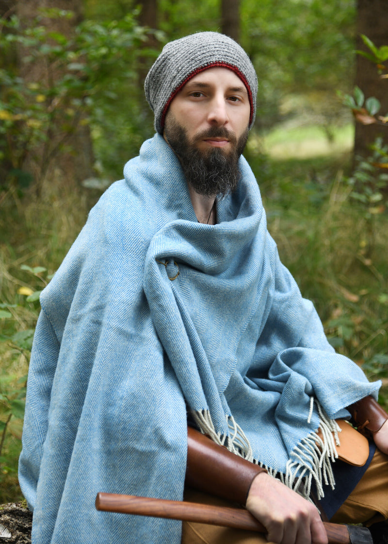 Gehaakte muts, 100% wol, grijs - wijnrood