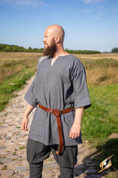Viking tuniek Arvis, vissegraatmotief, Storm grijs