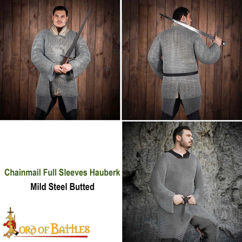 Hauberk met split, zwart, ongeklonken 10 mm