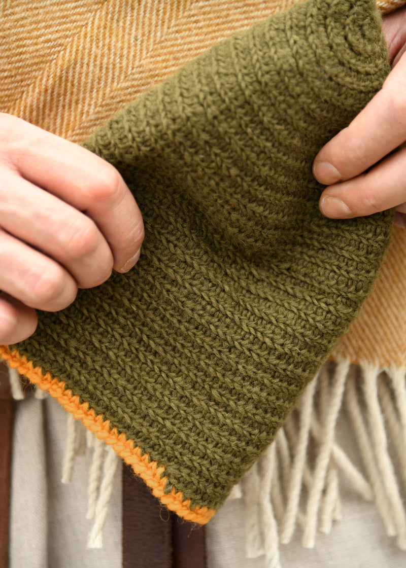 Bonnet tricoté, 100% laine, vert - jaune 