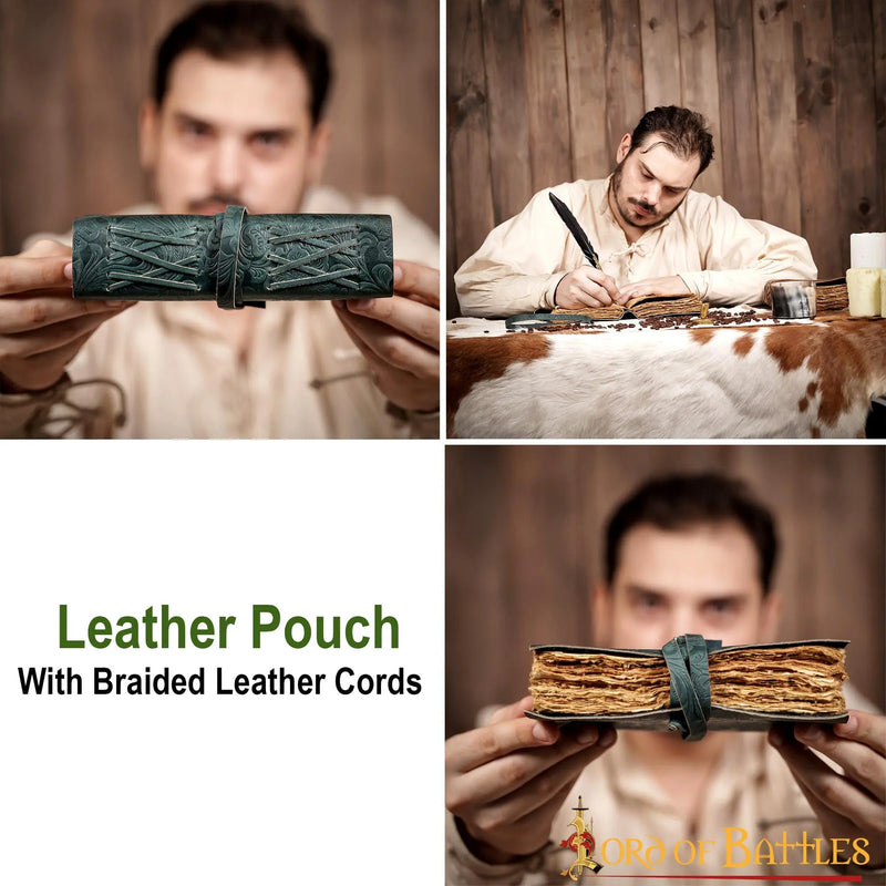 Skórzana książka fantasy, zielona