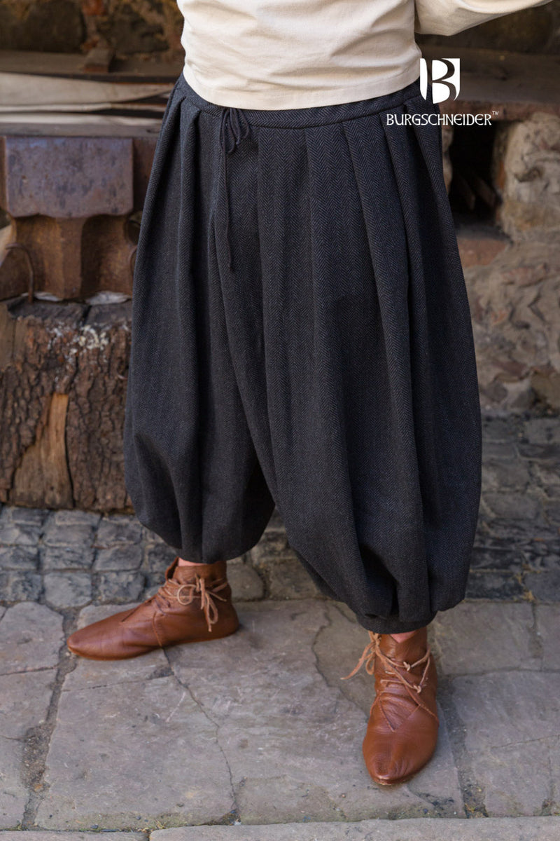 Rusvik Viking broek Borys, vissegraatmotief, zwart/grijs, wolmix