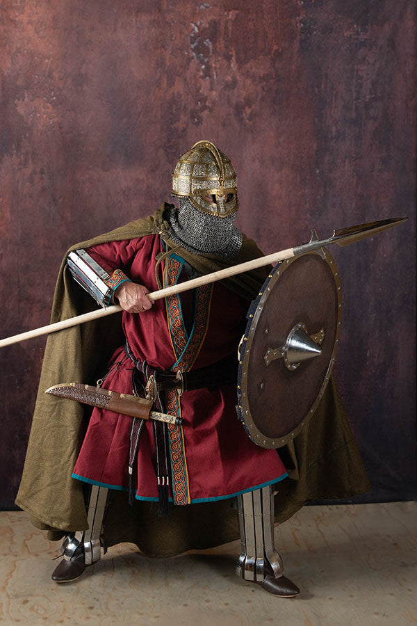 Geborduurde Viking kaftan, rood-blauw