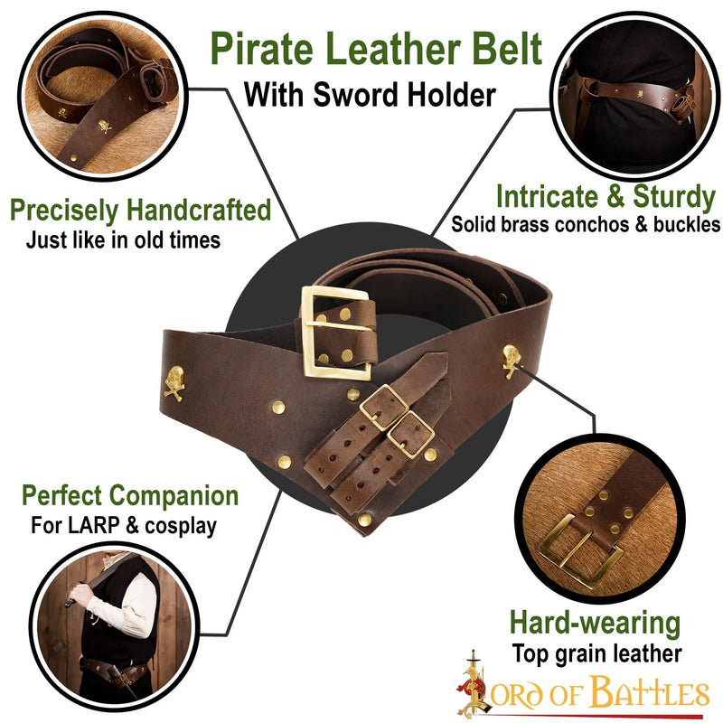 Pirate belt with sword holder, 157 cm, brown