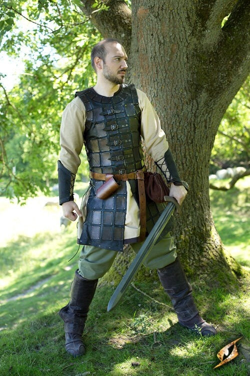 Leren brigandine lang, zwart