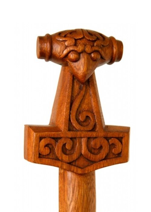 Houten wandelstok met Thorshamer