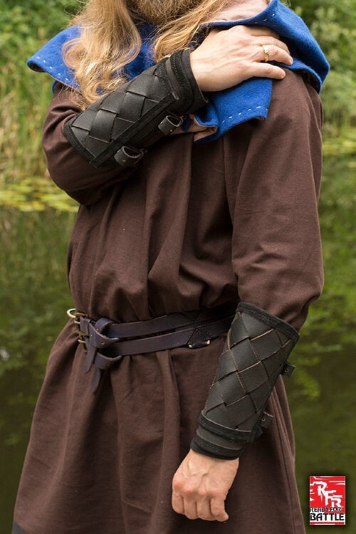 Brassards vikings en cuir, canons d'avant-bras, noir, paire 