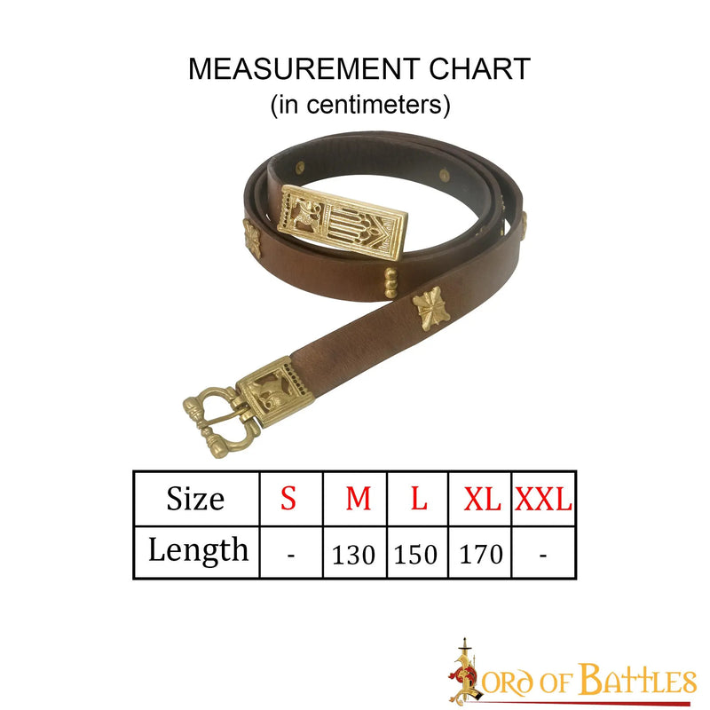 Mittelalterliche Leder Gürtel mit messing Gürtelbeschlag, braun 