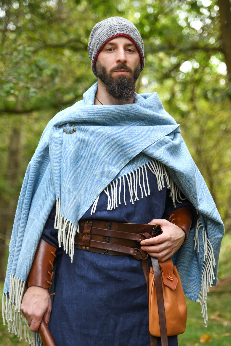 Gehaakte muts, 100% wol, grijs - wijnrood