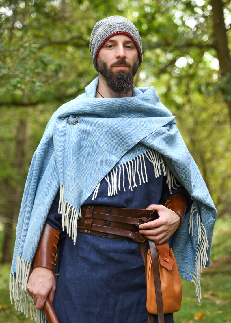 Gehaakte muts, 100% wol, grijs - wijnrood