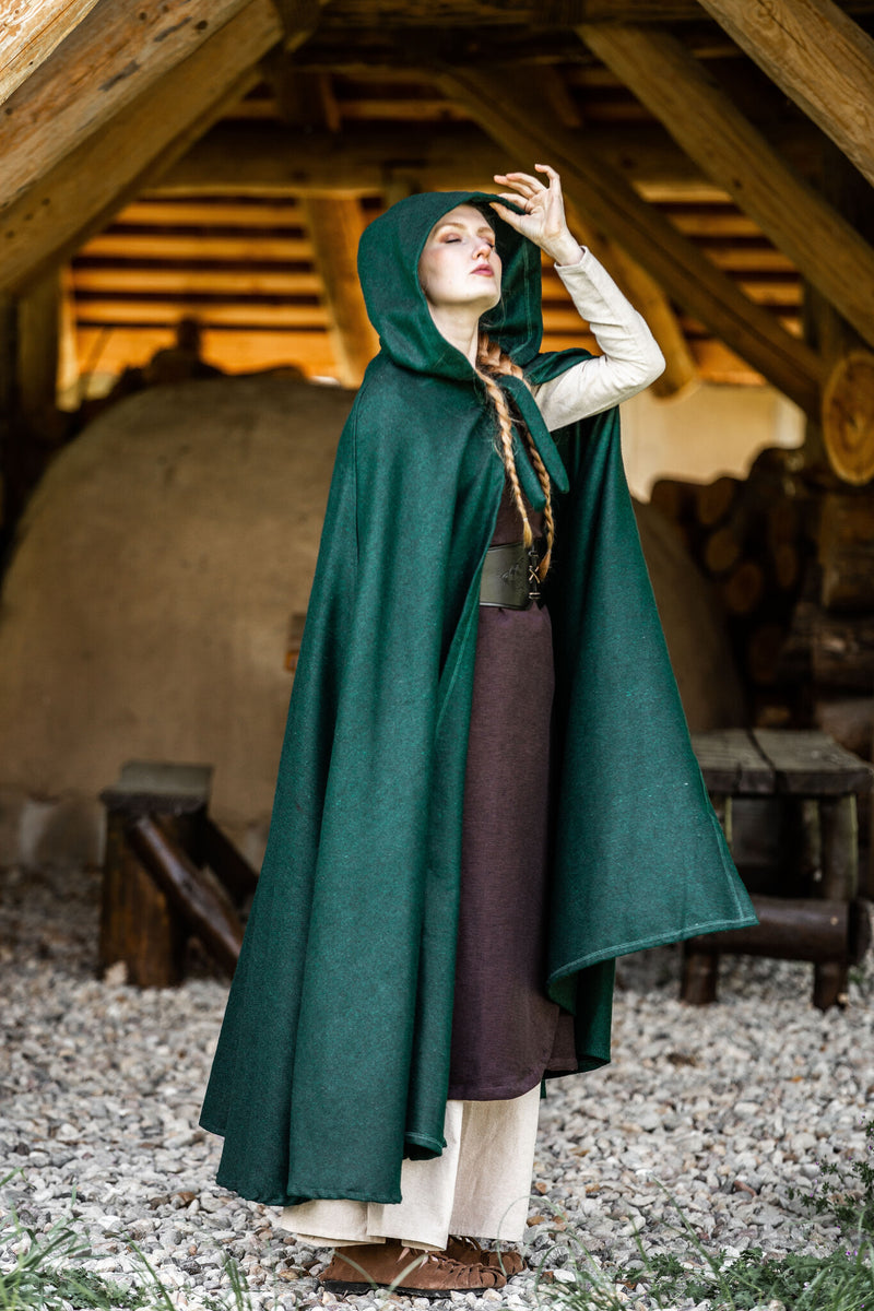 Middeleeuwse mantel Karen groen, wolmix
