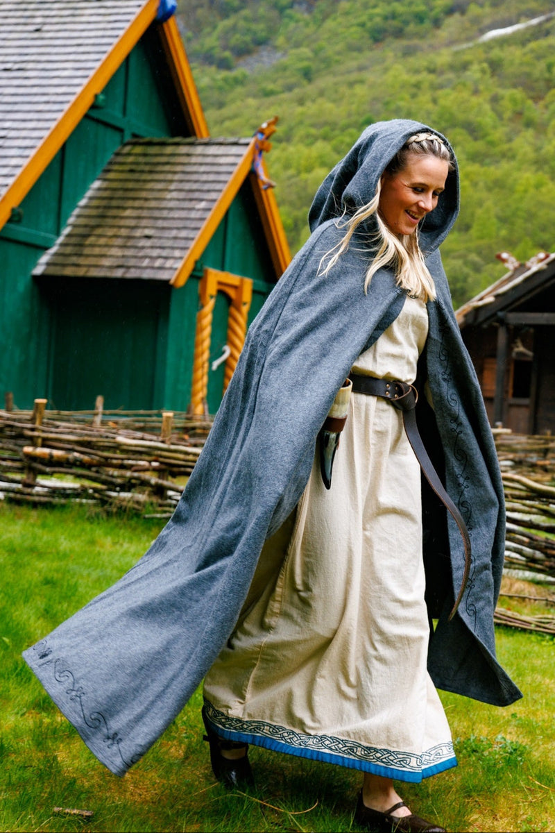 Geborduurde mantel Damia, grijs, wolmix