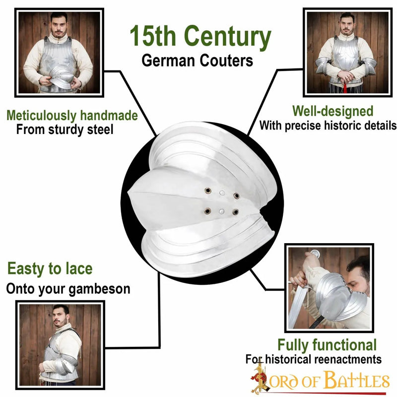 Coudières allemandes du 15ème siècle, armure de coude, 1,6 mm 