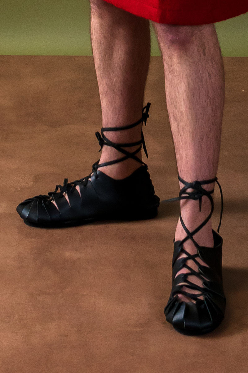 Leren ijzertijdsandalen zwart