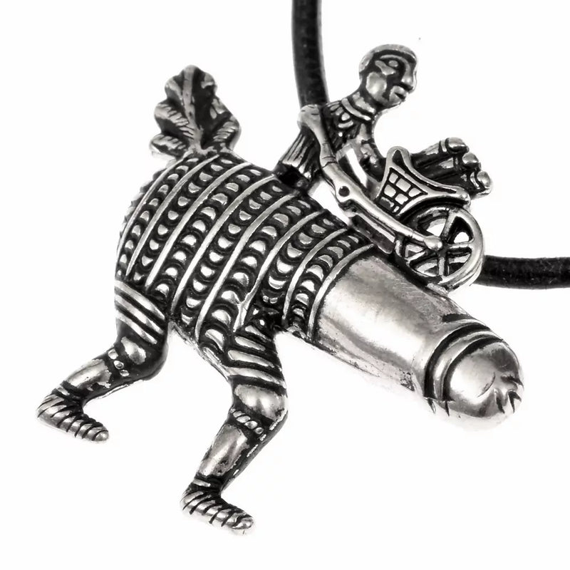 Pelgrimsbadge fallus met kruiwagen, verzilverd brons