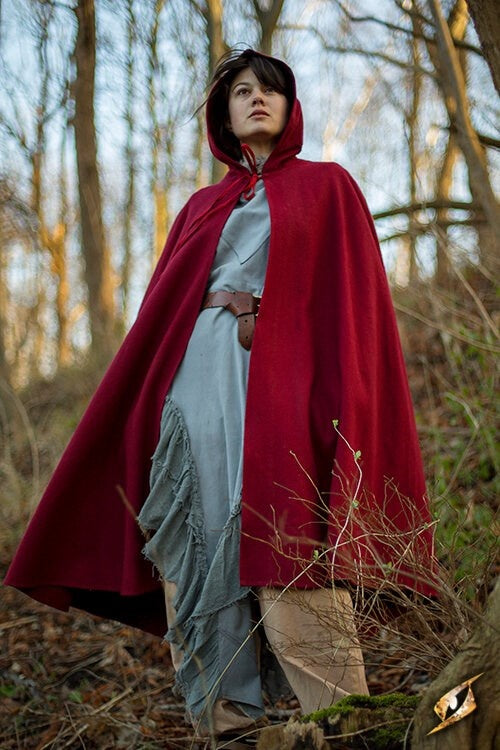 Hooded Wool Cape, dark red