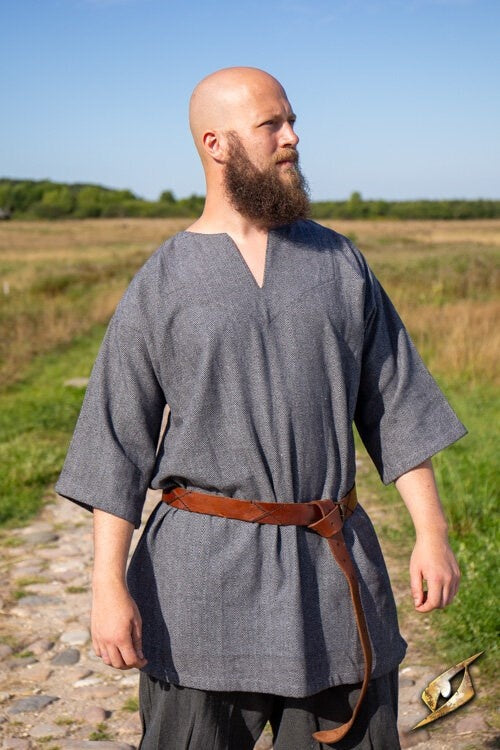 Viking tuniek Arvis, vissegraatmotief, Storm grijs