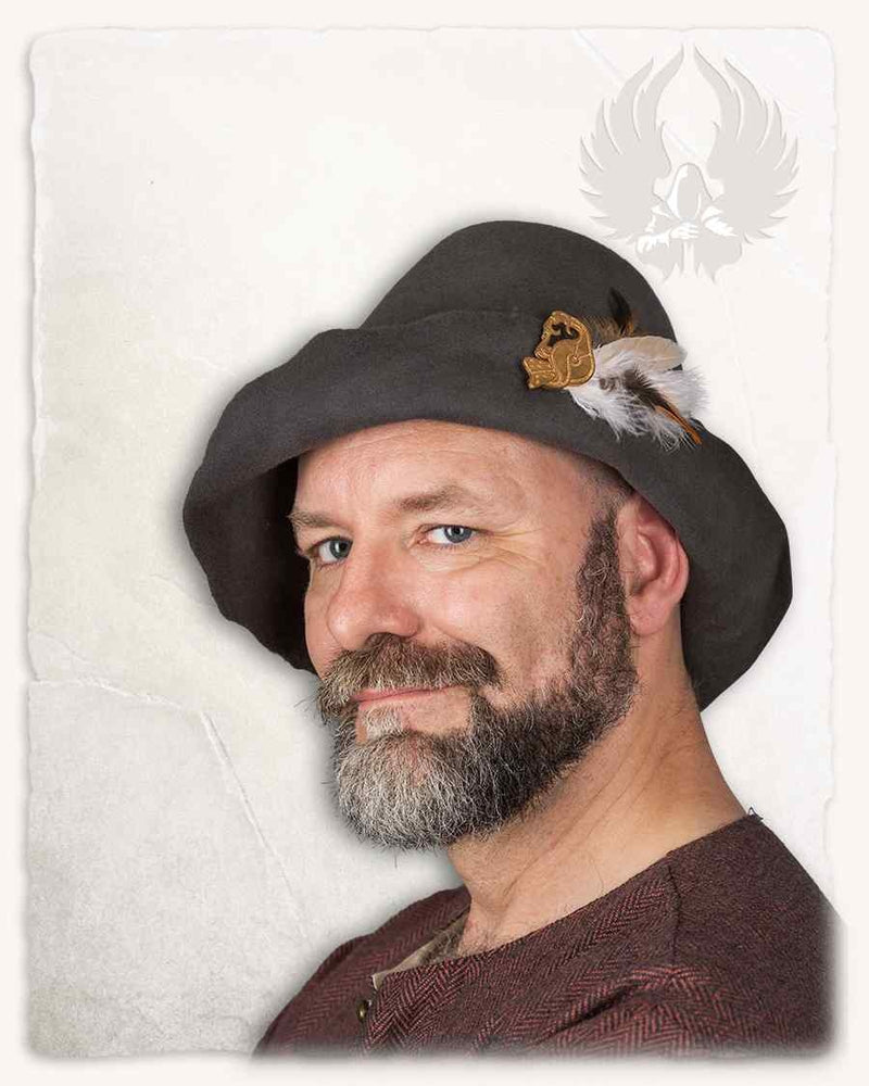 Chapeau en feutre médiéval Bruno, gris, mélange de laine 