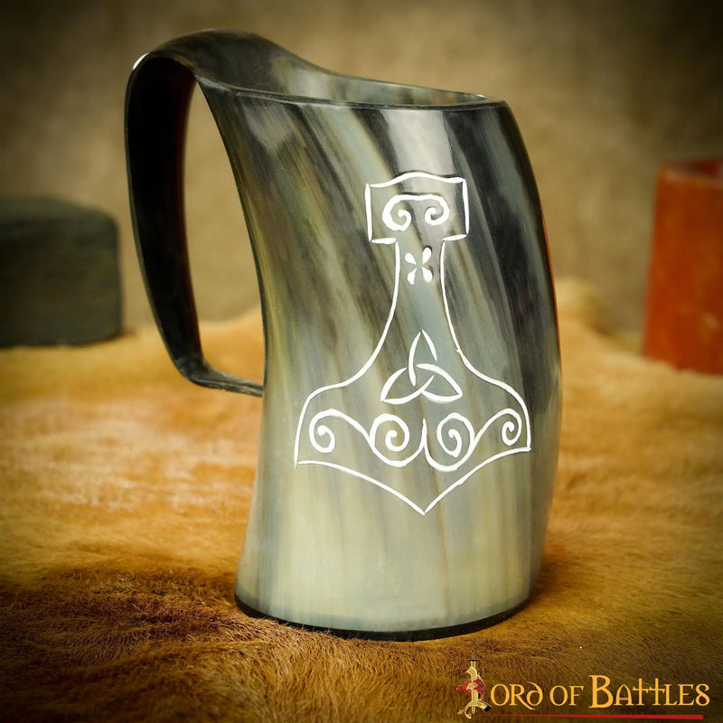 Viking drinkhoorn mok met Thorshamer, 500-650 ml