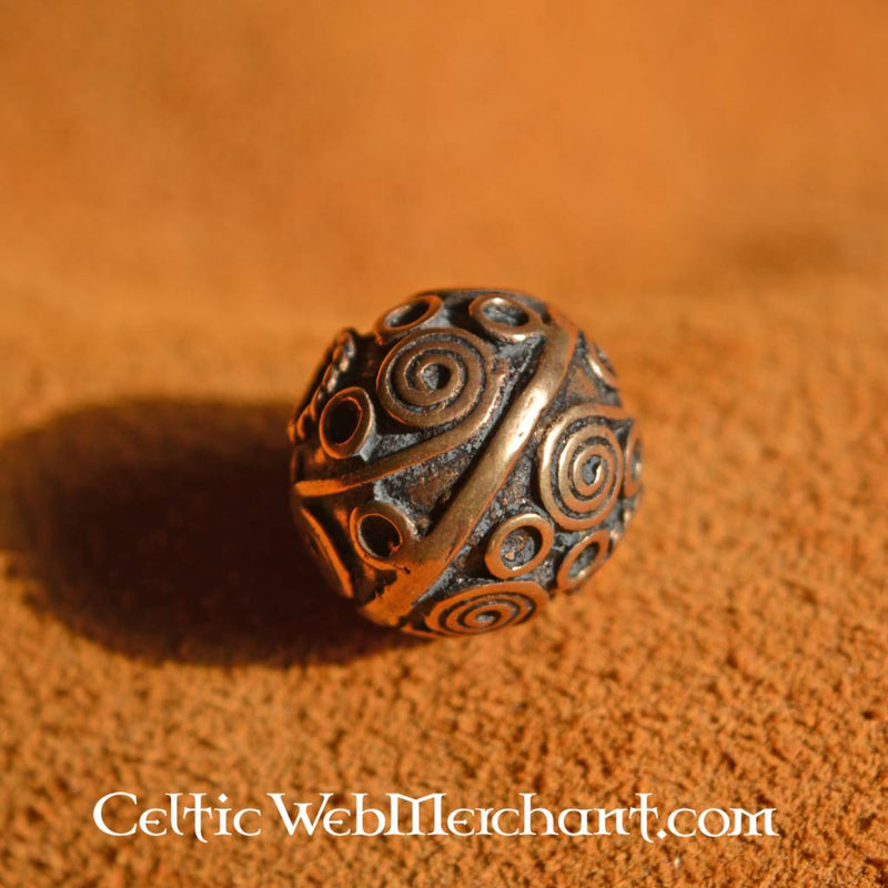 Keltische Bartperle mit Spiralmotiven, Bronze 