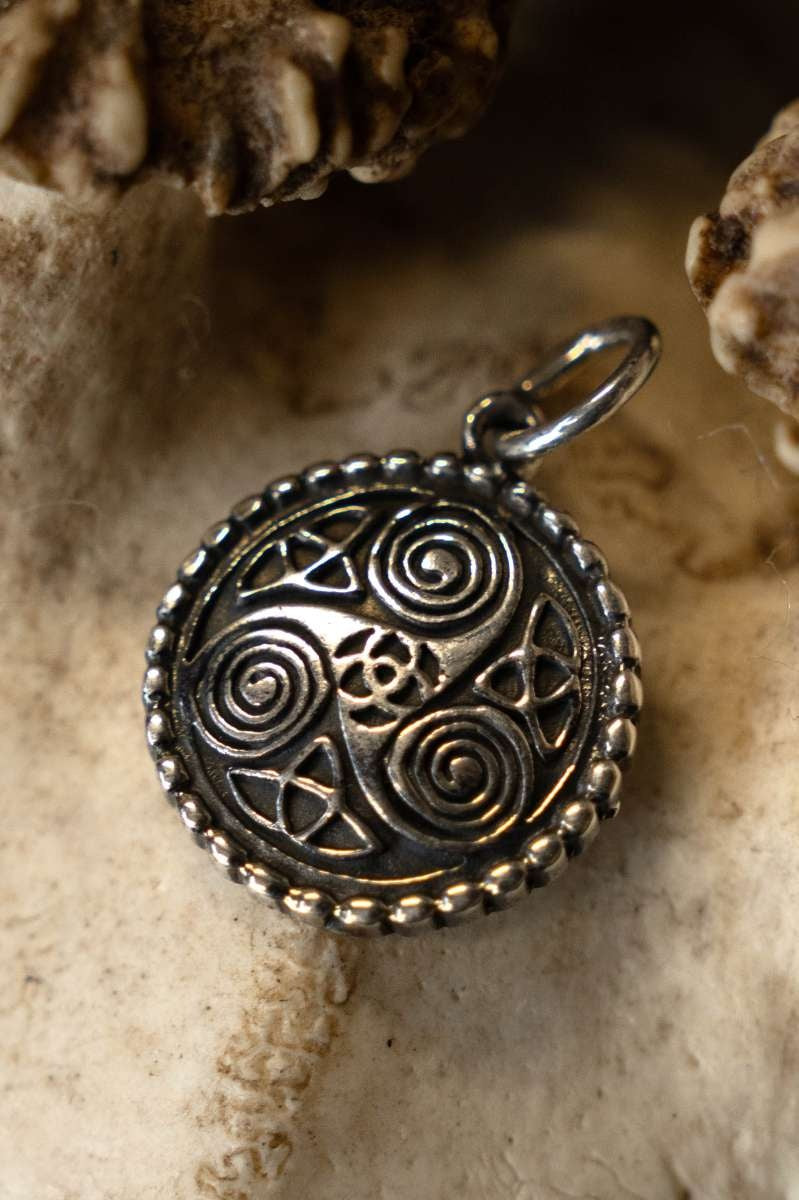 Celtic pendant triskelion with spirals, sterling silver