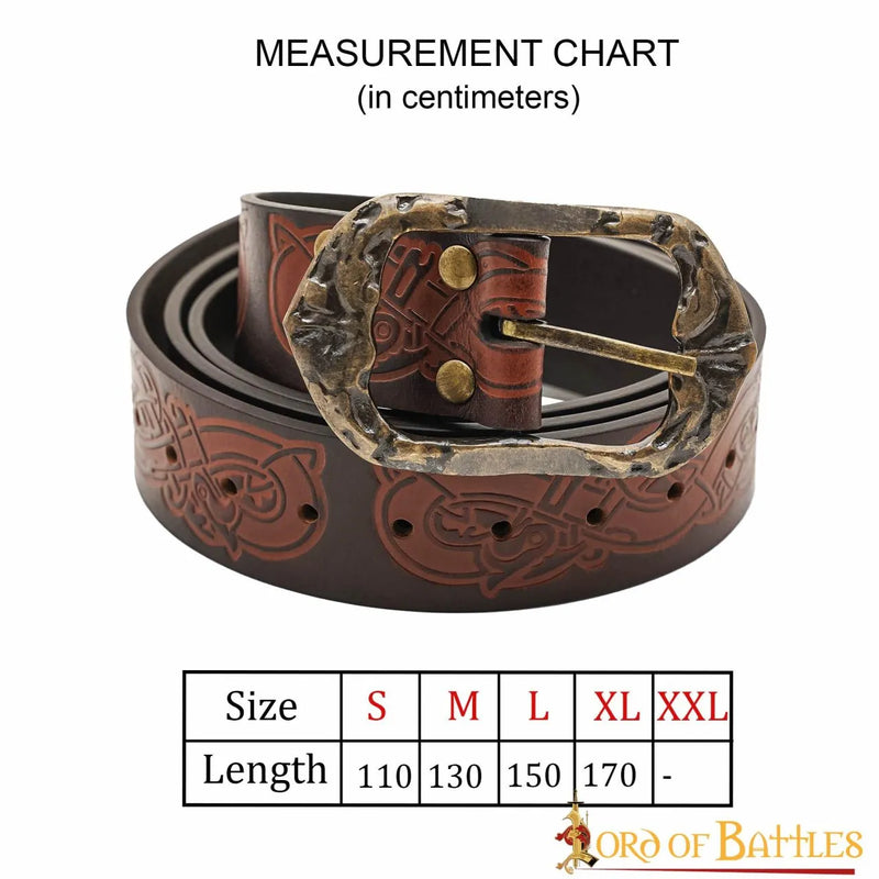 Viking belt with dragons, 130 cm, brown