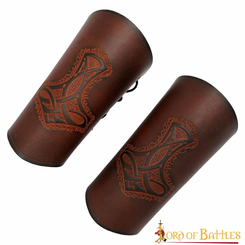 Mjolnir leather bracers, underarm guards