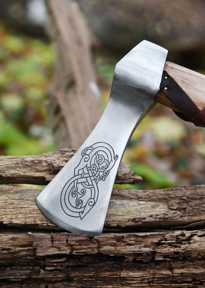 Viking hache, type A, gravé, semi-tranchant 