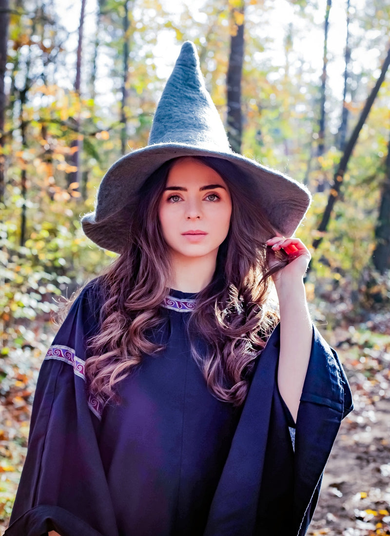 Heksenhoed, grijs, wolvilt