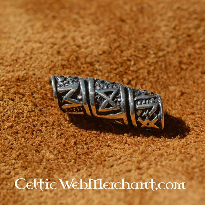 Beard bead with runic inscription, sterling silver