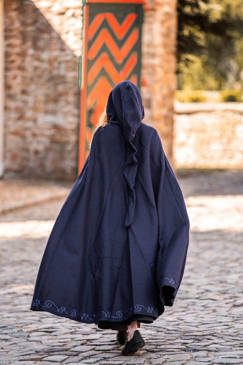 Embroidered cloak Damia with clasp, wool blend, blue