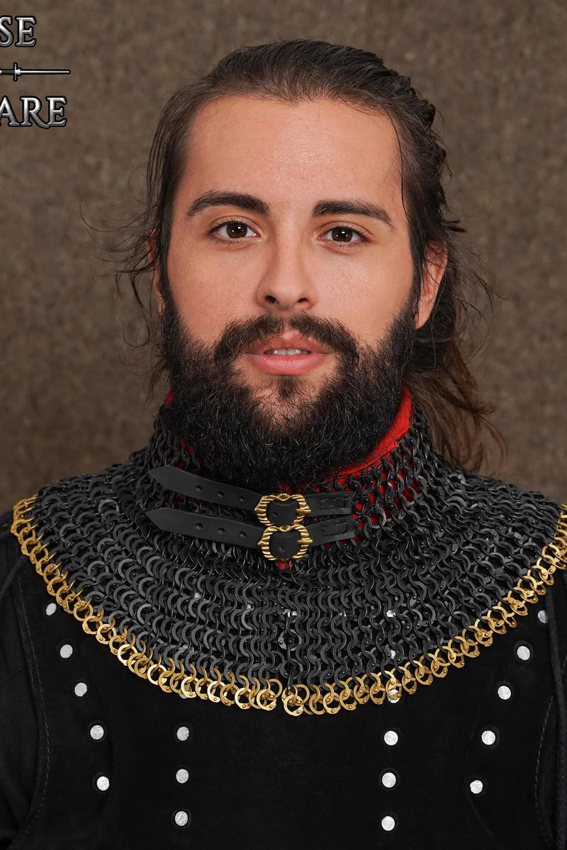 Kettenhemd standard, schwarz, gemischt geklinkt Flachringe, 9 mm, messing Rand 