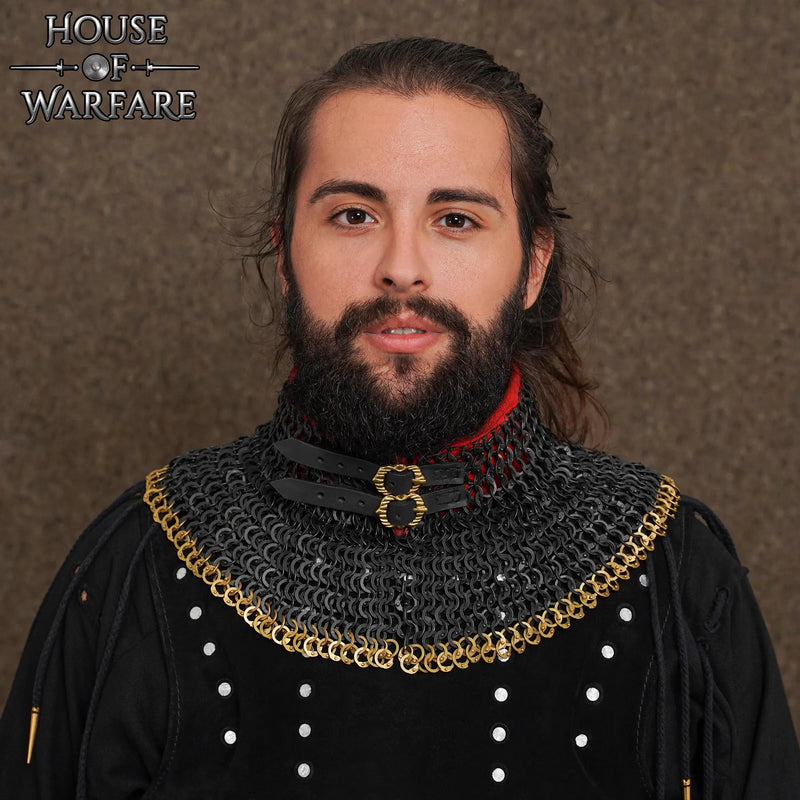 Maliën standard, zwart, gemixt geklonken platte ringen, 9 mm, messing rand