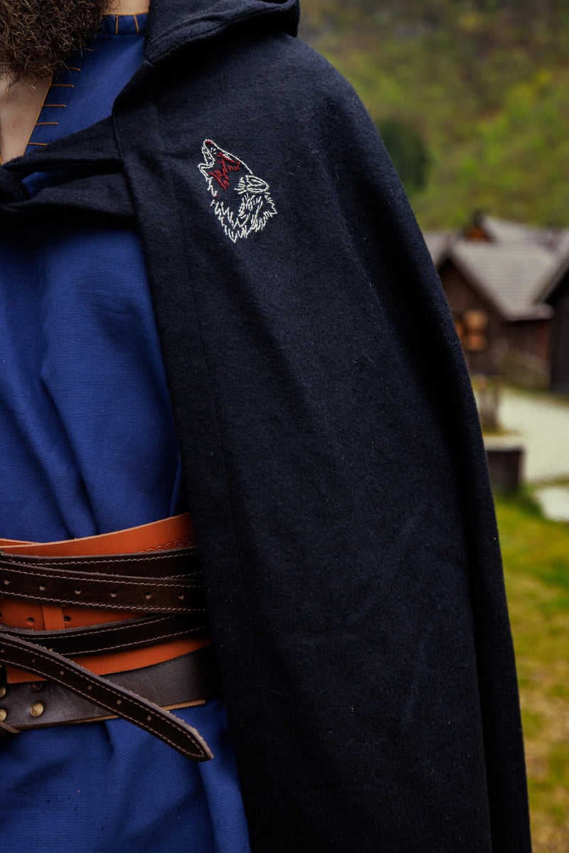 Viking mantel Fenrir, zwart, wolmix