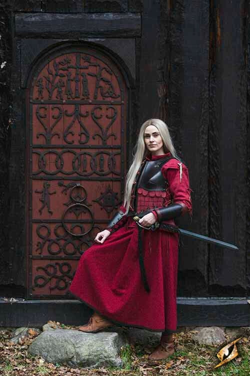 Warrior læder bracers, armskinner, sort–Rød, par 