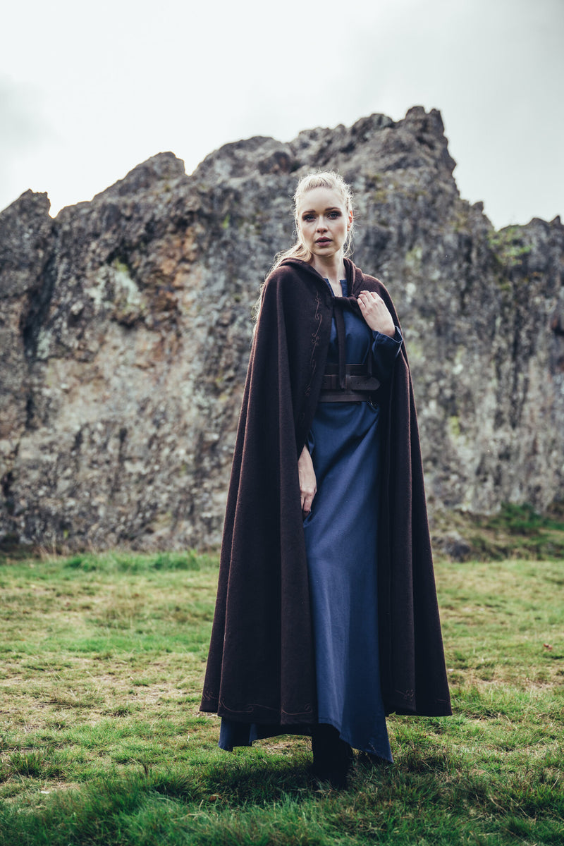 Geborduurde mantel Damia, wolmix, bruin