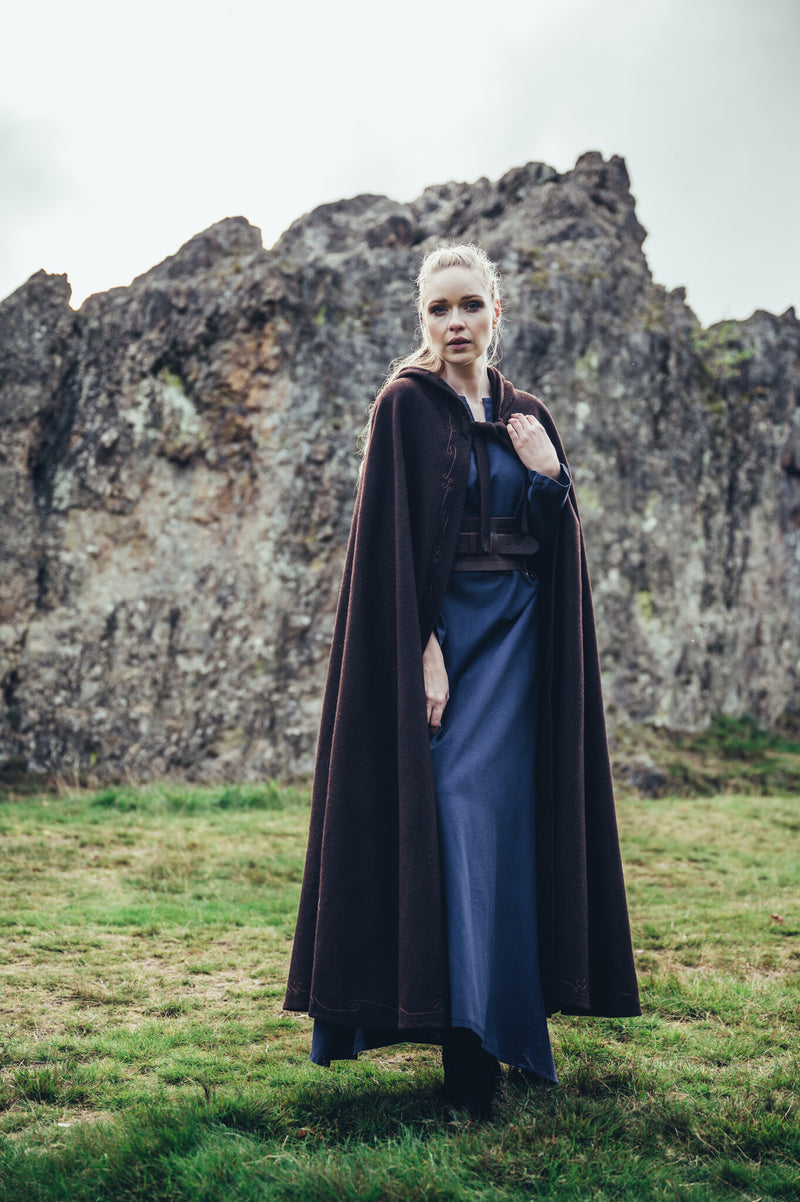 Geborduurde mantel Damia, wolmix, bruin