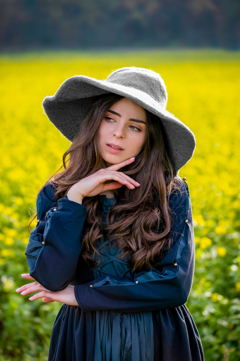 Historyczny kapelusz z rondem, szary, filc wełniany 